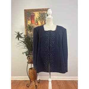 Susanna Jacket Women's Size 22 Navy Embellished Collarless Stretch Full Zipper